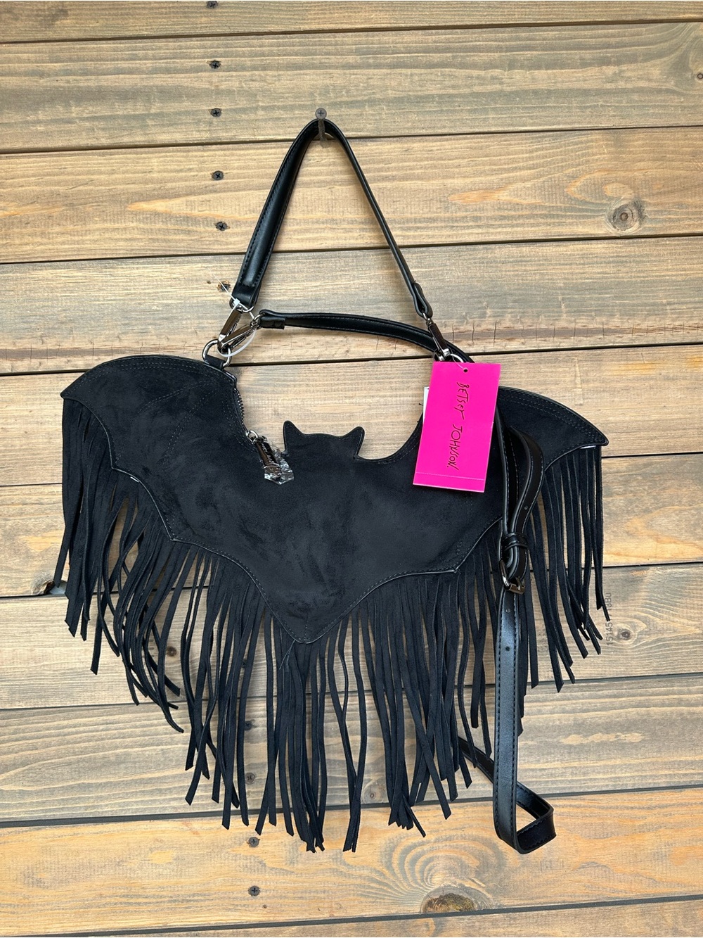 Betsey Johnson Black Bat Fringe Shoulder Bag